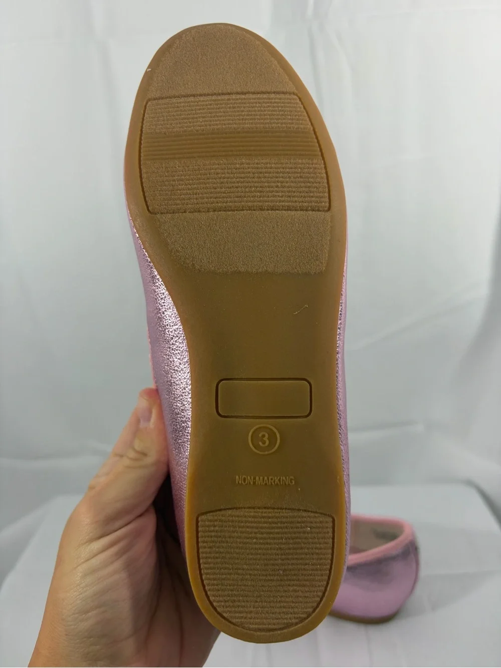 NWT Nicole Miller Youth Size 3 Metallic Pink Ballet Flats with Rhinestone Bow